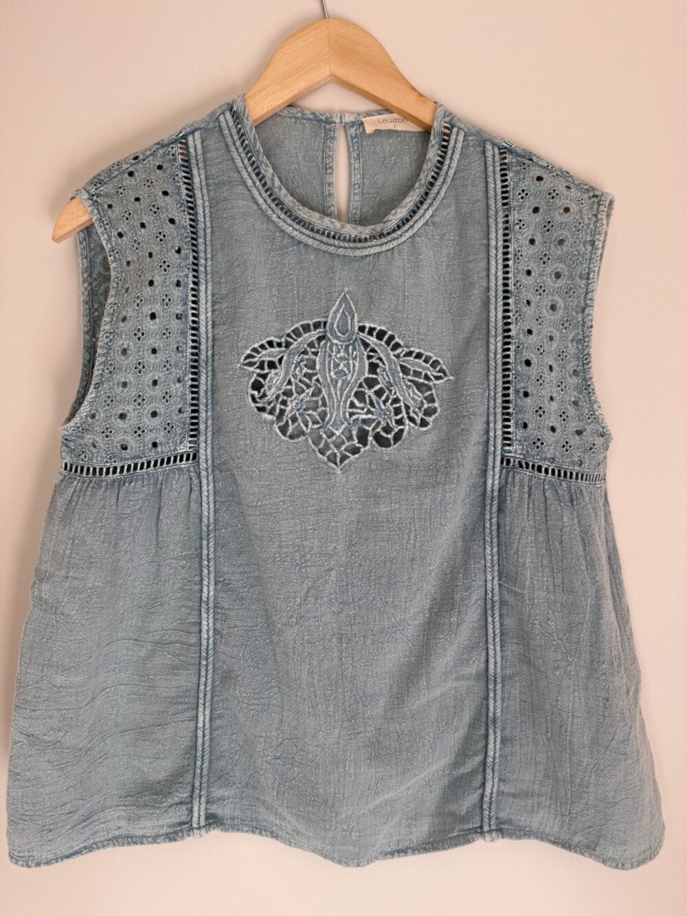 Louizon Chambray Eyelet Sleeveless Top, Size 1 (S)